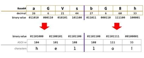 side-by-side comparison of a plain text string, its single base64-encoded form, and its double base64-encoded form