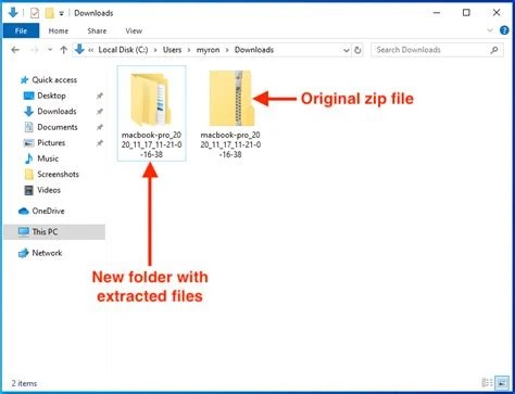 file manager window showing an extracted zip archive with several files inside a folder