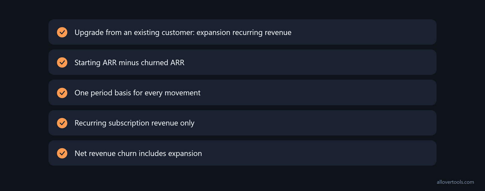 Checklist of five mistakes when mixing new ARR, renewal ARR, churn, and recurring revenue