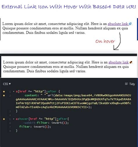 Web browser inspector showing a data URL with an inline base64-encoded image embedded directly in HTML