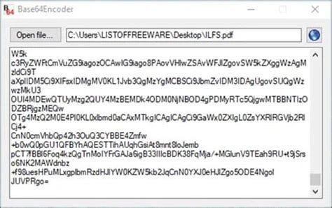 Split-screen diagram showing a PDF document icon on one side and a long string of base64 text characters on the other, connected by an arrow