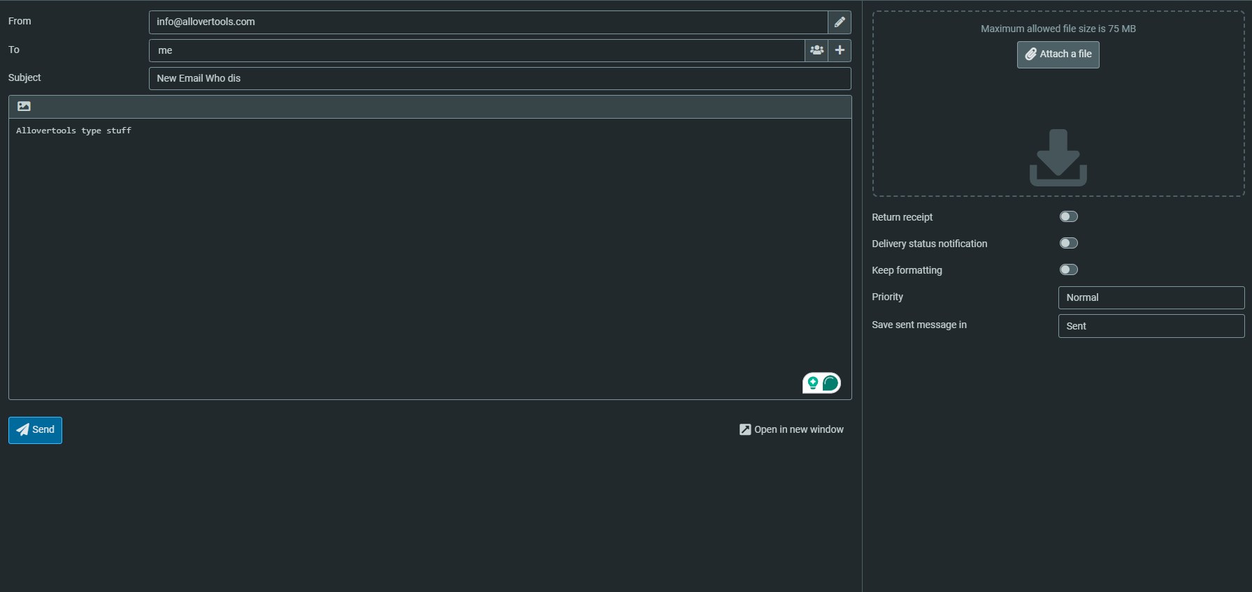 email client interface showing an attached file being sent