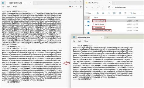 a .pem certificate file opened in a text editor showing BEGIN CERTIFICATE header and Base64 text body