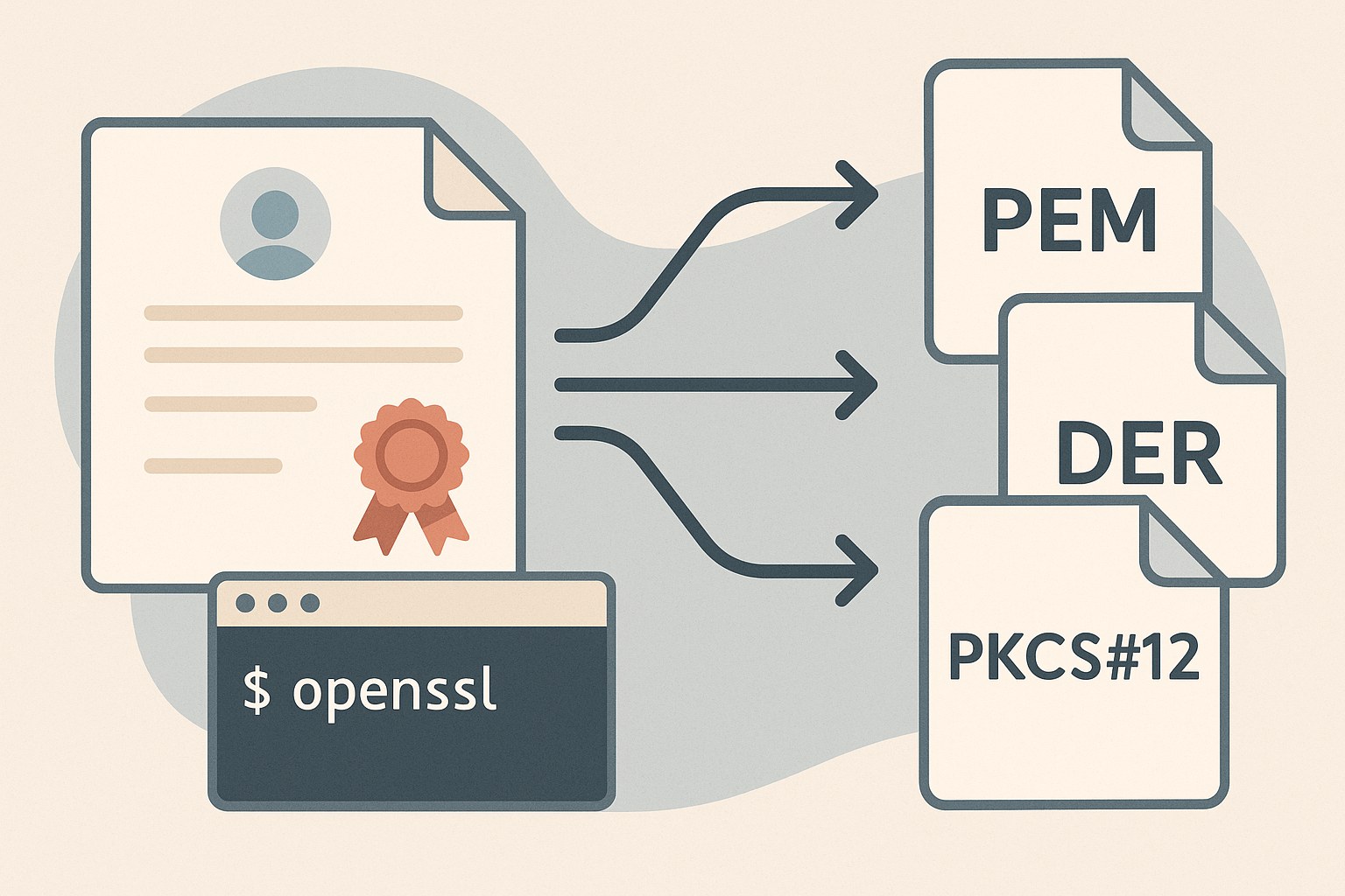 terminal window showing an openssl command converting a PEM certificate file to DER binary format