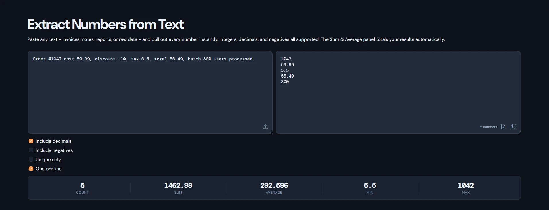 Number Extractor | Extract & Sum Numbers from Text Online